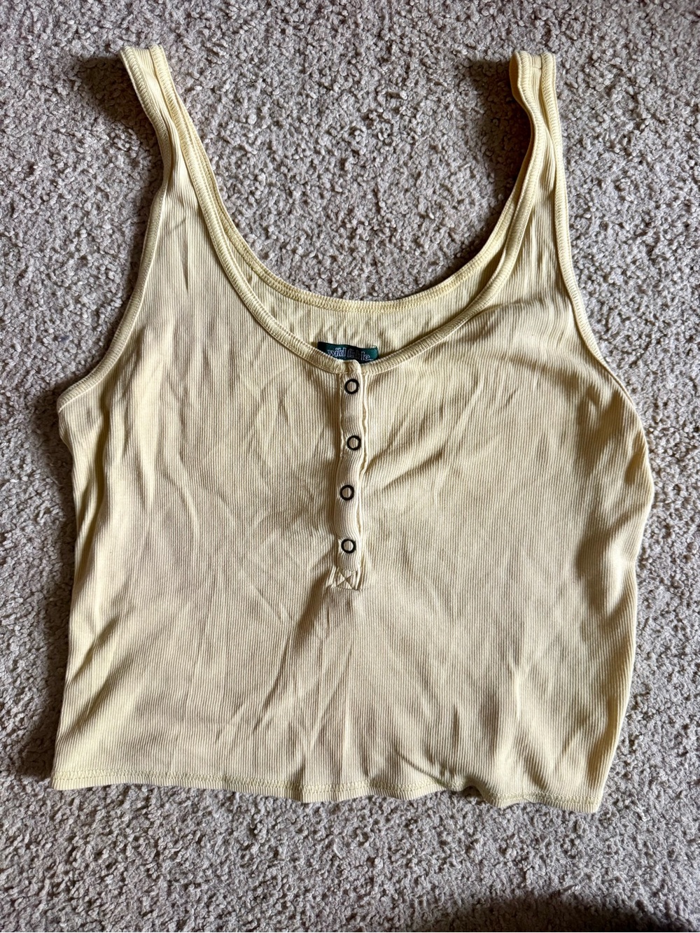 wild fable Pale Yellow Ribbed Henley Tank